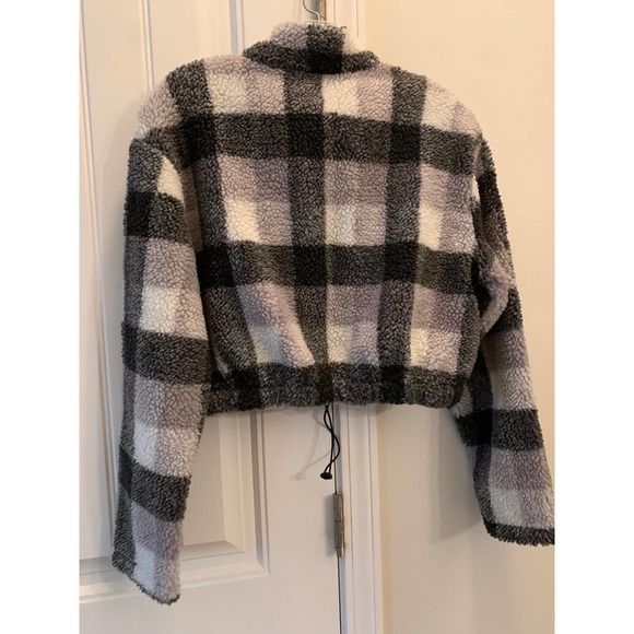 SHEIN Women’s Cropped Buffalo Plaid Half Zip Teddy Sweatshirt size‎ Large - Picture 3 of 3